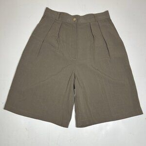 Vtg Claude Women High Rise Pleated Front Shorts Olive Green Wide Leg Sz 9/10 USA